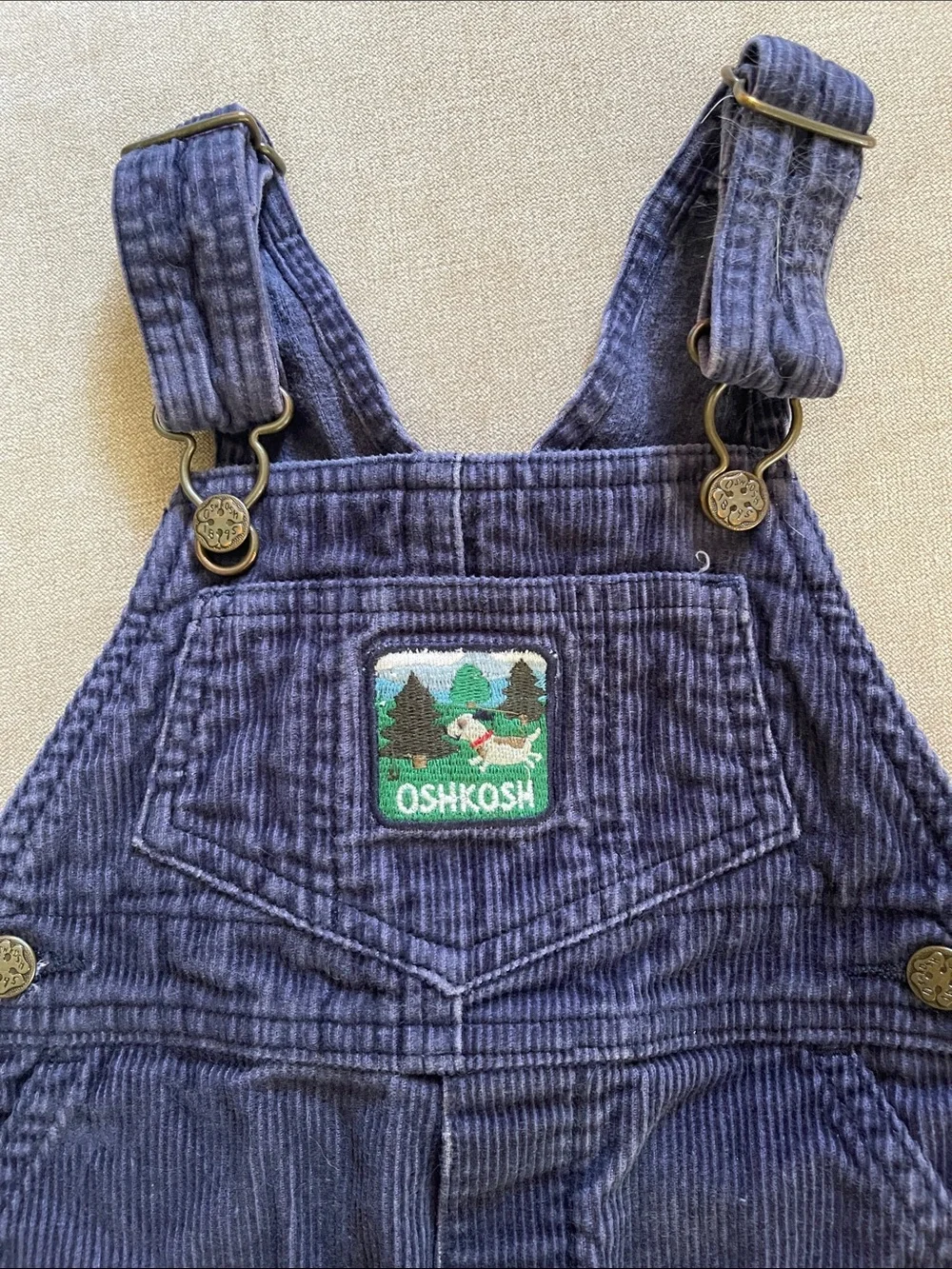 OshKosh B'gosh Dark Blue Corduroy Overalls with dog Patch vintage